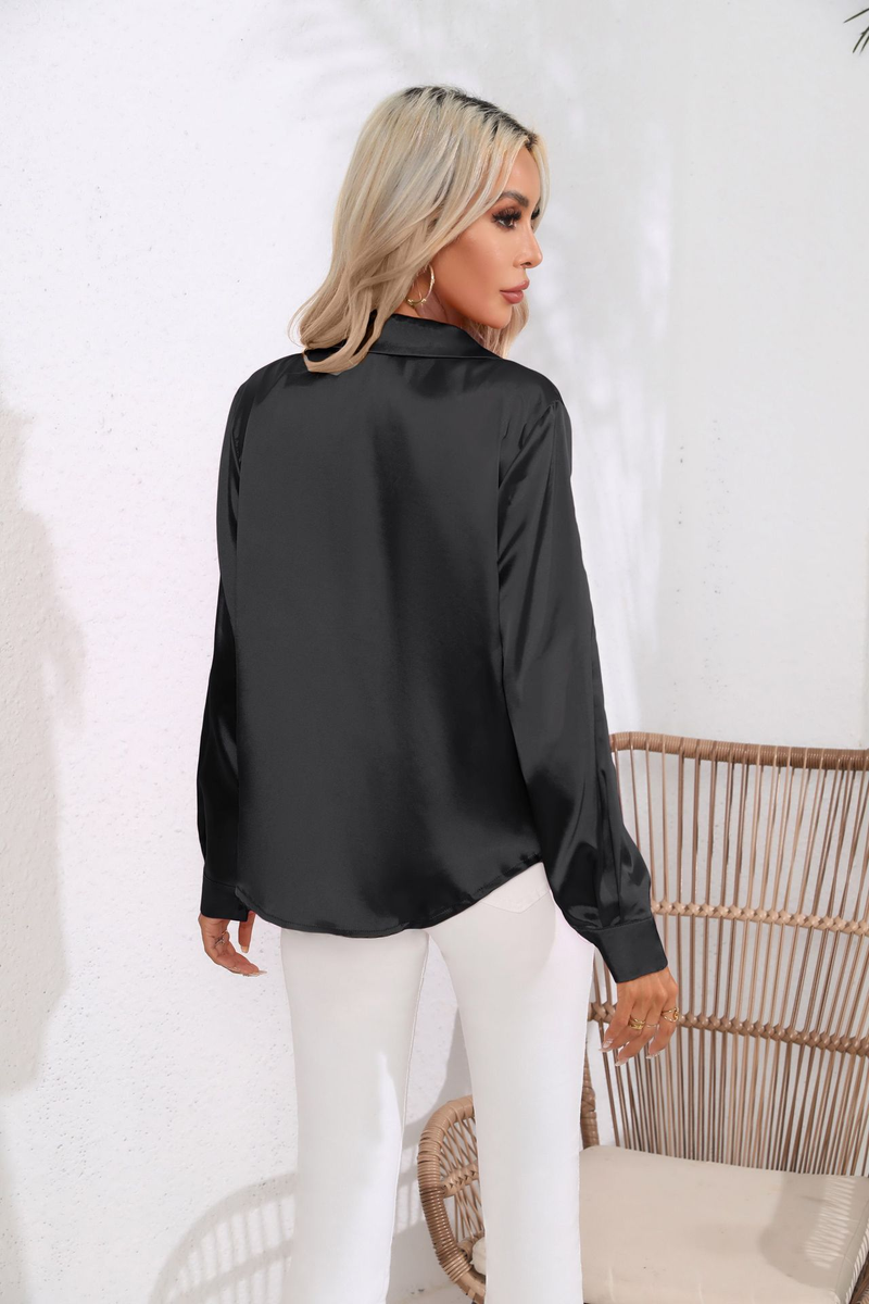 Camicia da donna a maniche lunghe in raso di seta imitazione abbigliamento femminile_voghion.com