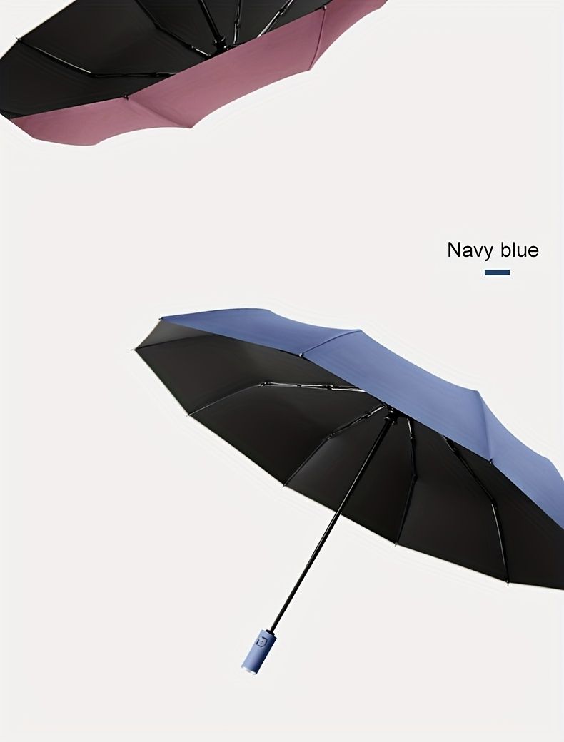 Stilvoller Regenschirm mit automatischer Öffnungs- und Schließfunktion, 10 Rippen, winddicht, 190T Pongee, kompakt, für unterwegs, faltbar, ergonomischer Griff, Beige, Blau, Schwarz, 1er-Pack_voghion.com