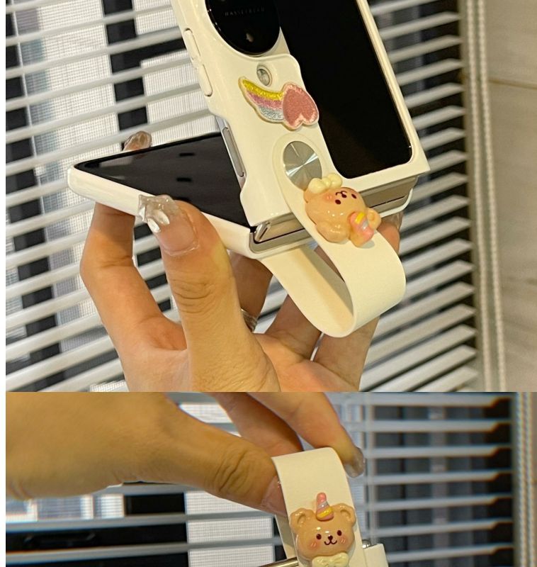 Suitable For Oppo Find N3 Painted White Rainbow Bear Wrist Strap Handheld Phone Case N2 Flip Protective Cover_voghion.com