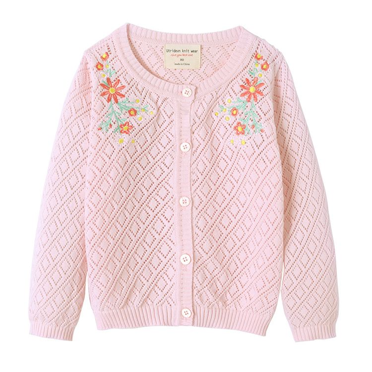 2021 Dünne Kinderkleidung Bestickter Hohlbaumwoll-Kinderpullover Europäischer und amerikanischer Außenhandel Mädchen Strickjacke_voghion.com