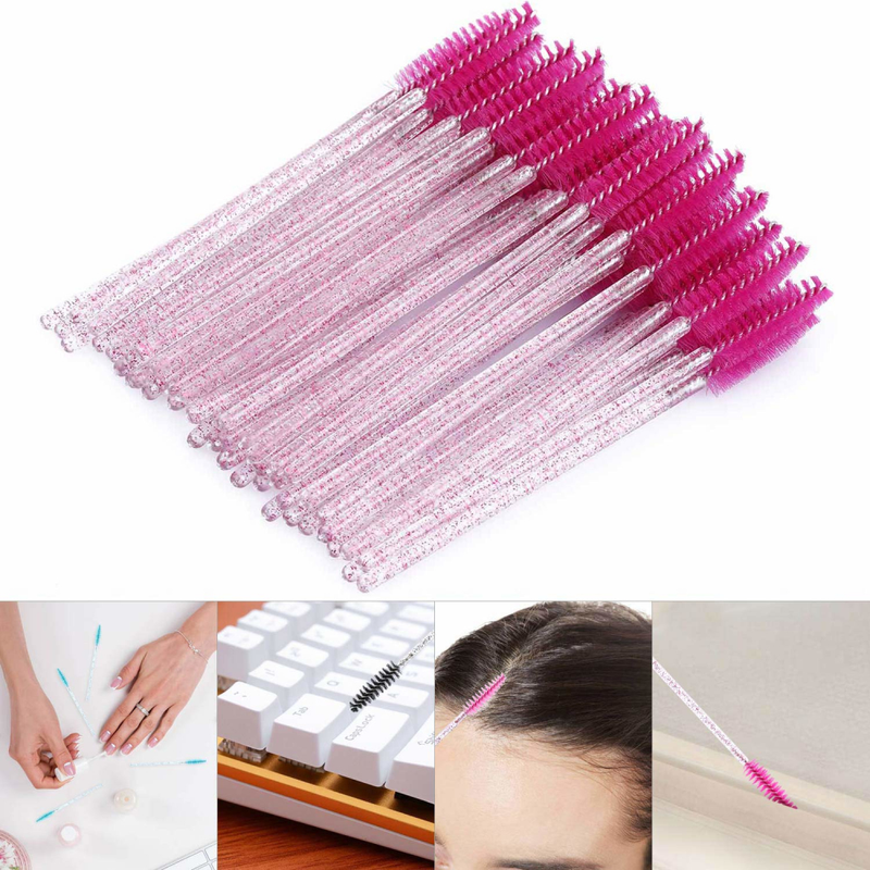 50 Stück Wimpern-Einweg-Augen-Wimpernbürstenspule mit schwarzem Stock, die zum Verlängern von Wimpern, Augenbrauen und Make-up verwendet wird_voghion.com