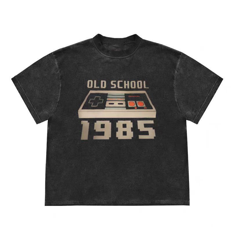 Street Style Cropped Top1985 Game Console Print Pattern Antique Casual Short Sleeved Top For Men_voghion.com