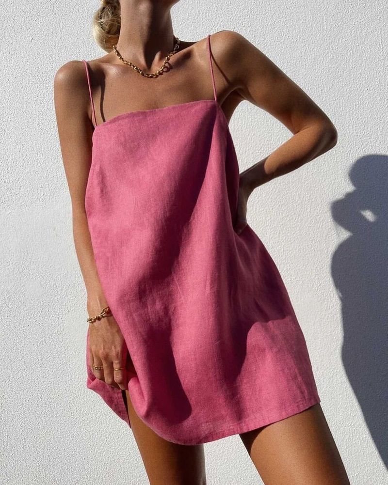 Vestido feminino boêmio de algodão com alça e bolso 2024_voghion.com