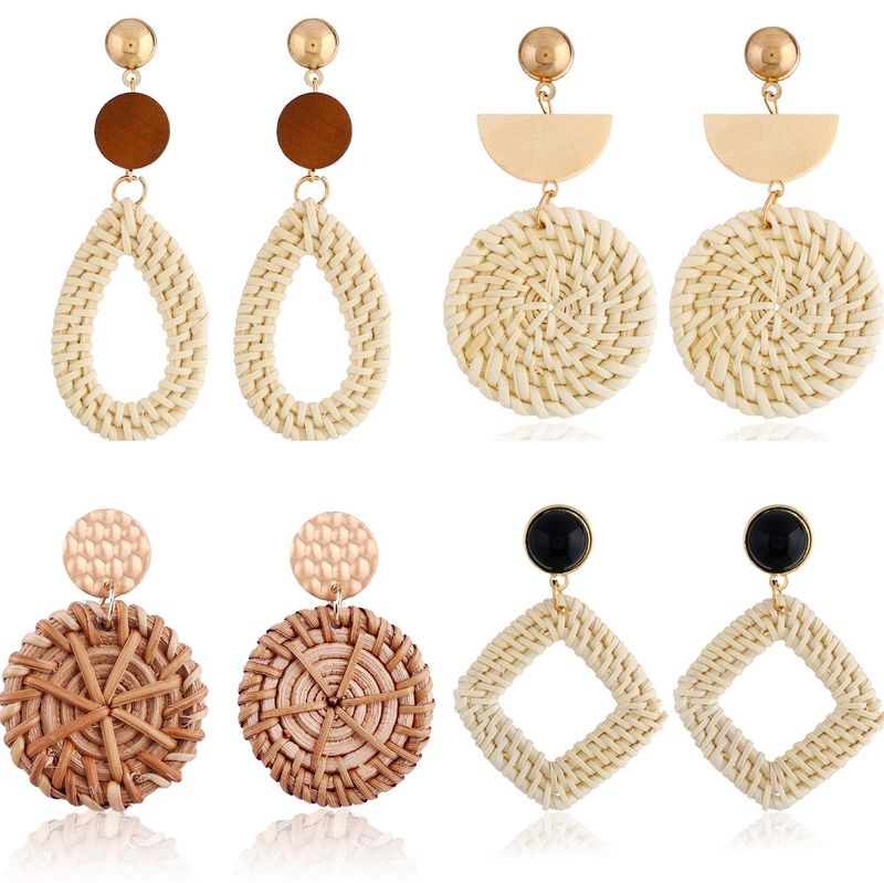 conjunto de brincos de borla hit Novos brincos boêmios Brincos de vime de madeira_voghion.com