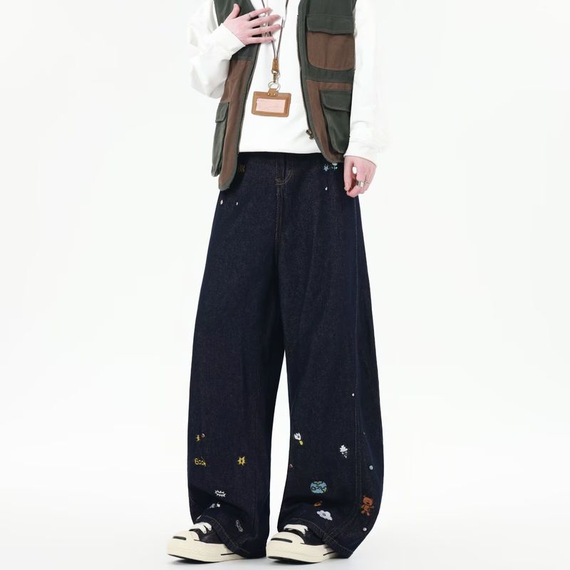 Unisex High-Street Wide-Leg Jeans For Teens – Trendy Baggy Denim Pants With Unique Blade Design_voghion.com