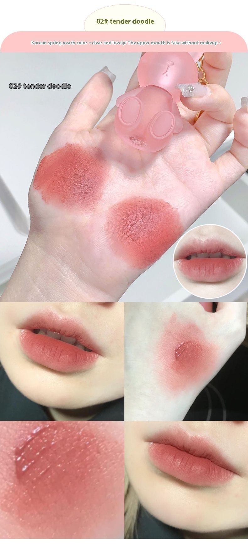 Gege Bear Cute Non Velvet Lipstick Mist Matte Hold on Lipstick Glaze Lipstick Niełatwo się plami Szminka szklana Wygląd Biała Kobieta_voghion.com