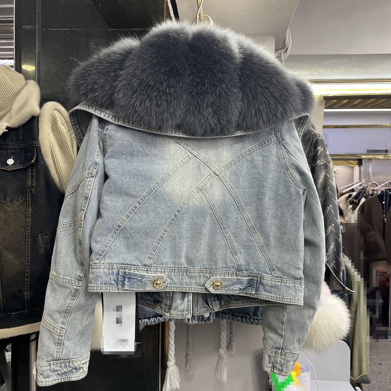 Abbigliamento invernale nuovo, giacca in pelliccia di volpe con collo largo, parka foderato spesso da donna_voghion.com