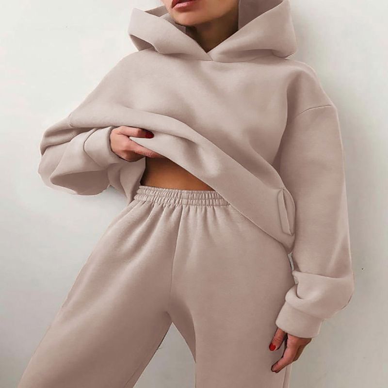 New women's autumn hoodie set solid color casual fashion sports pants two-piece set_voghion.com