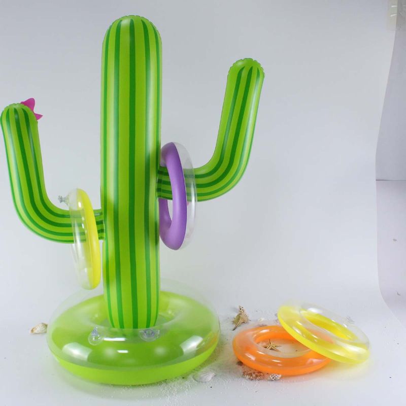 Aufblasbares Kaktus-Ringwurfspiel, großes PVC-Poolparty-Spielzeug mit 5 Reifen für den Wasserspaß am Strand im Hinterhof_voghion.com