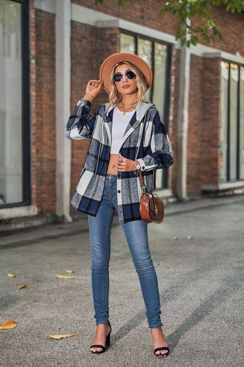 Camicia da donna in tartan con cappuccio alla moda per abbigliamento da donna_voghion.com