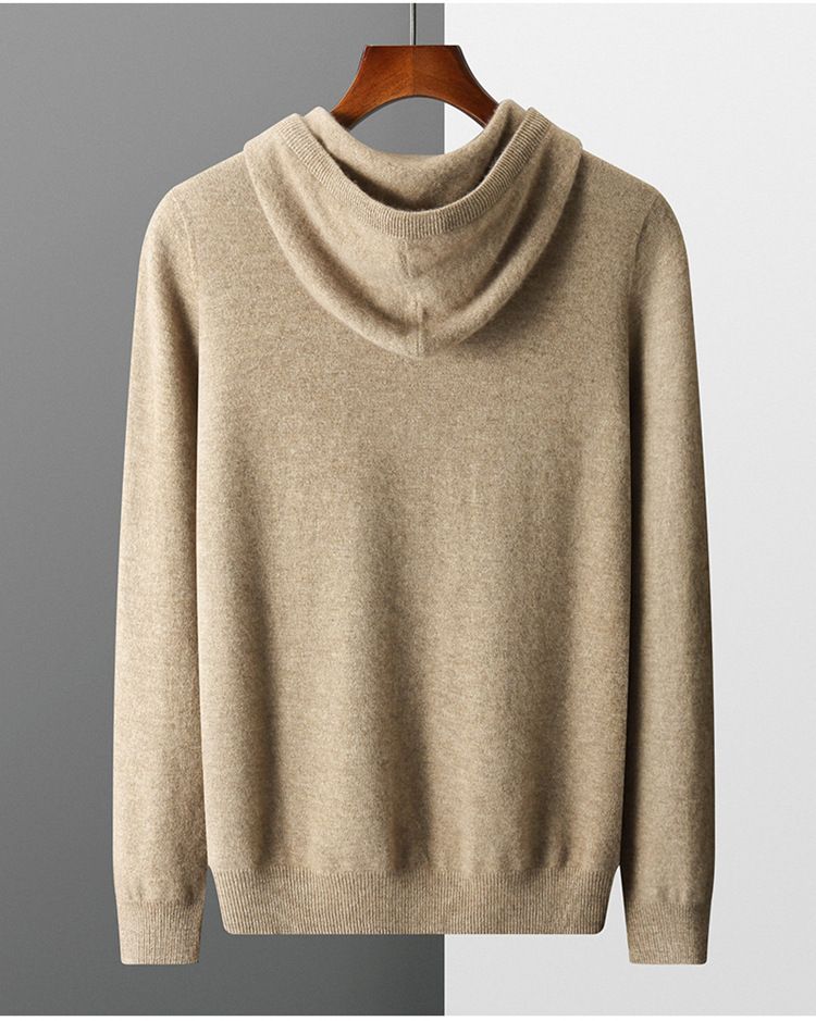 Felpa con cappuccio da uomo, tinta unita, lavorato a maglia, senza cuciture, con cappuccio, pullover, casual, da uomo, autunno e inverno_voghion.com