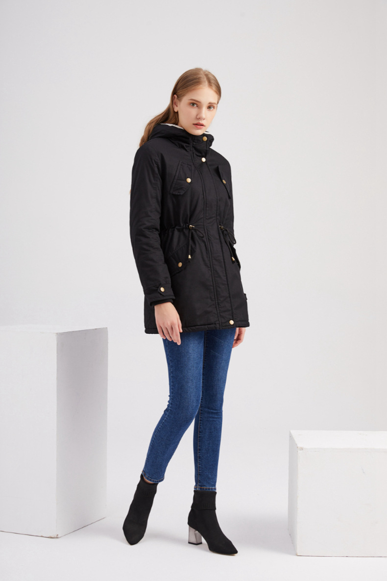 Cappotto da donna imbottito in cotone parka con cappuccio tinta unita cappotto imbottito in cotone spesso con giacca imbottita in velluto di cotone_voghion.com