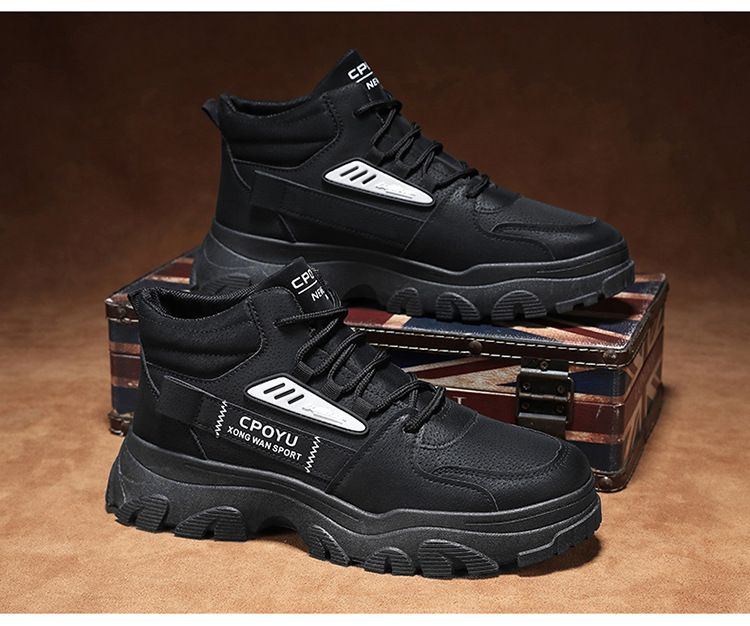 Spring High Top Workwear Men's Trendy And Versatile Thick Sole Anti Slip Construction Site Work Safety Shoes, Martin_voghion.com