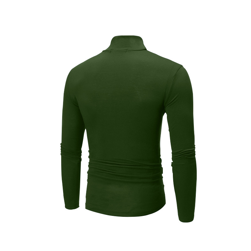 Camisa de punto con cuello alto y manga larga para hombre, color liso, para primavera, otoño e invierno, con parte inferior elástica._voghion.com