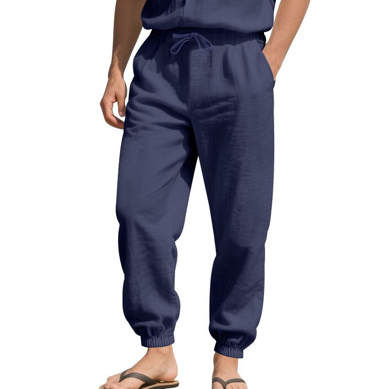 Four Seasons Beach Trend Men's Loose Linen Plus Size Casual Jogger Pants_voghion.com