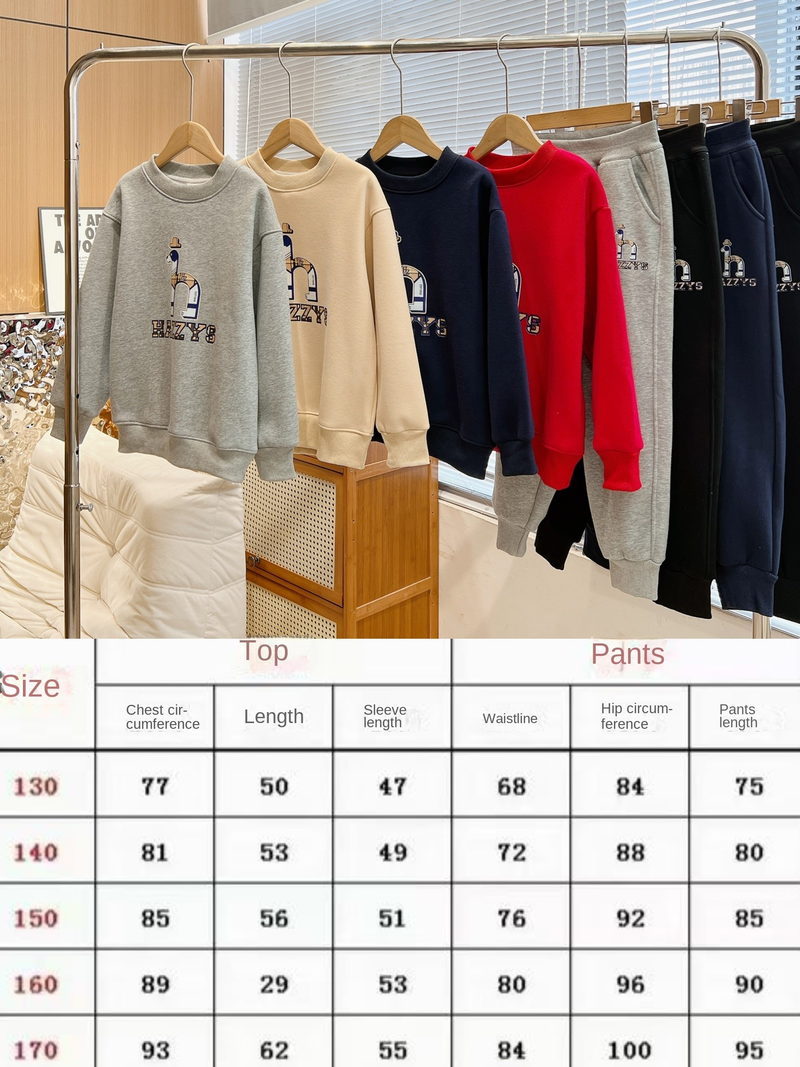 Jungen großer H-Hund verdickter warmer Pullover Jogginghose Anzug Mädchen mittlere und große Kinder gepolstertes Langarm-T-Shirt lang_voghion.com