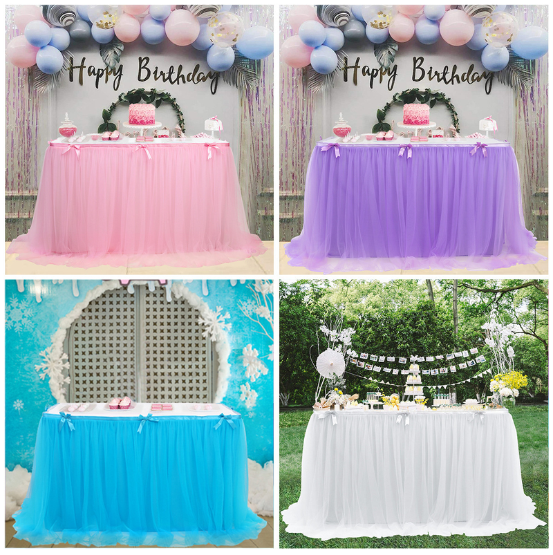 Mesh Table Skirt Birthday Party Halloween Christmas Dessert Table Skirt European and American Colorful Mesh Pleated Table Skirt_voghion.com