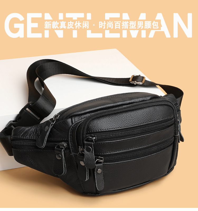 The first layer of cowhide men's bag real cowhide sports running waist bag men's waterproof large capacity multi-compartment chest bag wallet bags_voghion.com