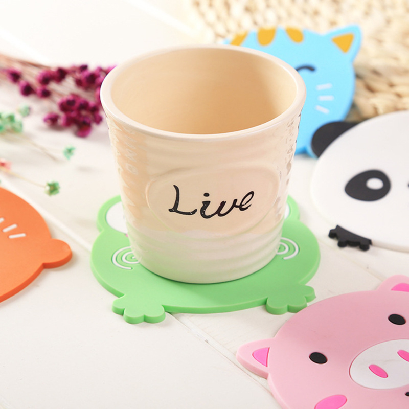 Cup Mat Silicone Coaster Table Placemat Coaster Bar Cartoon Animal Panda Frog Cat Pig Drinking Cup Pad Kitchen Accessories_voghion.com