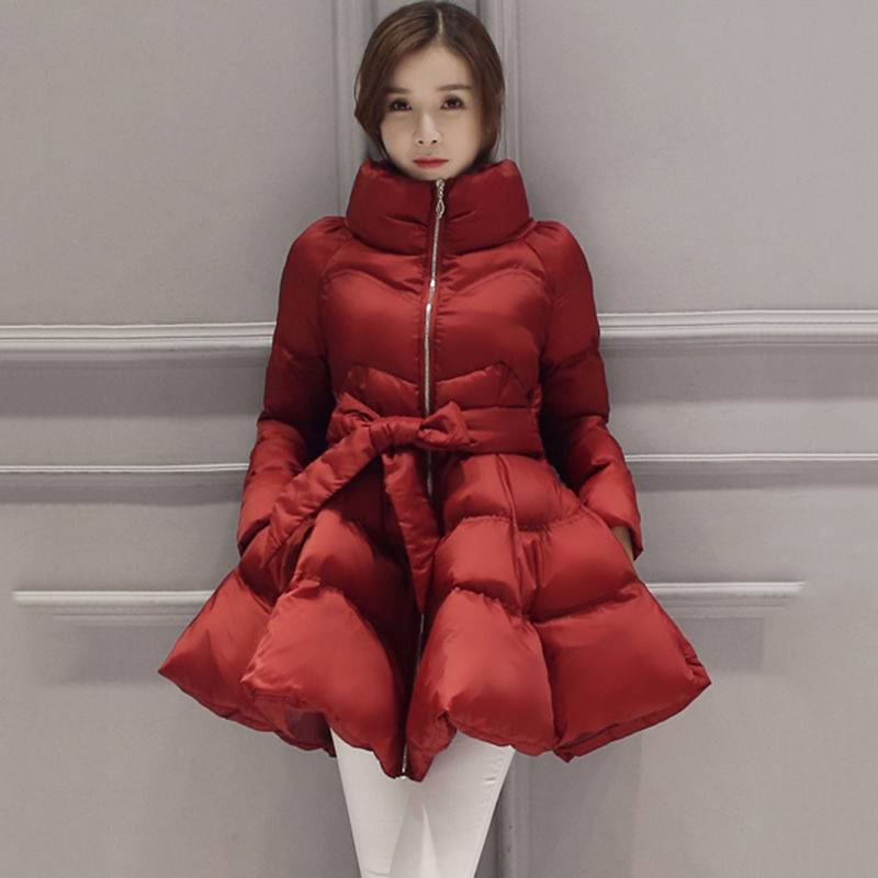 Ropa de mujer Chaqueta acolchada de algodón nueva de invierno 2024 para mujer, largo medio, cuello alto ajustado, chaqueta acolchada de algodón hinchada de corte ajustado_voghion.com