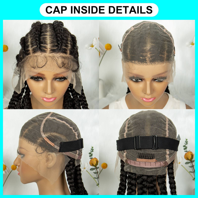 MALAIKA Perruques tressées 16 pouces Synthétique Transparent Full Lace Cornrow Perruques en dentelle tressées pour femmes Perruques de cheveux tressées à la main sans nœuds sur le devant en dentelle_voghion.com