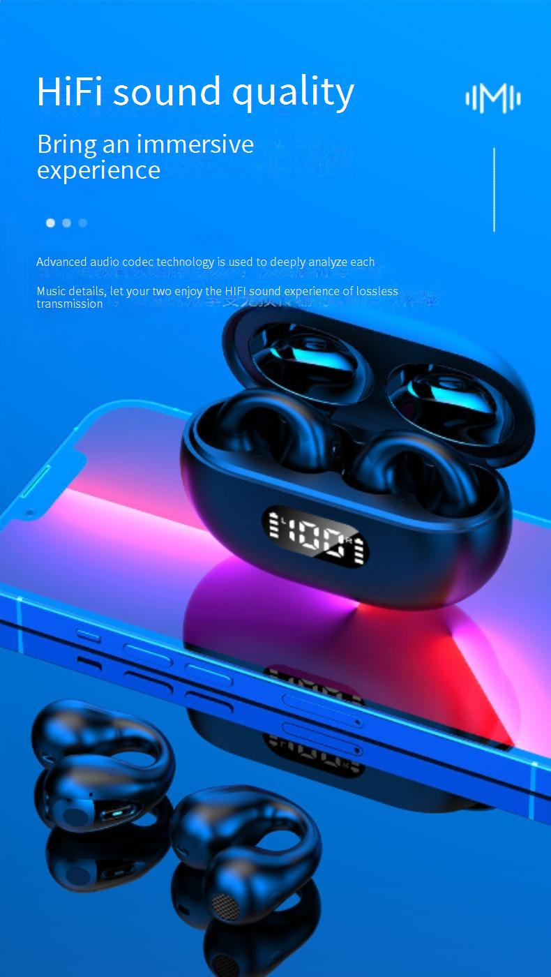 Bluetooth Headphone Q80 Clip On Bone Conduction Bluetooth Headset Without Earmuffs, Long Battery Life, Digital Display, Air Conduction Headset_voghion.com