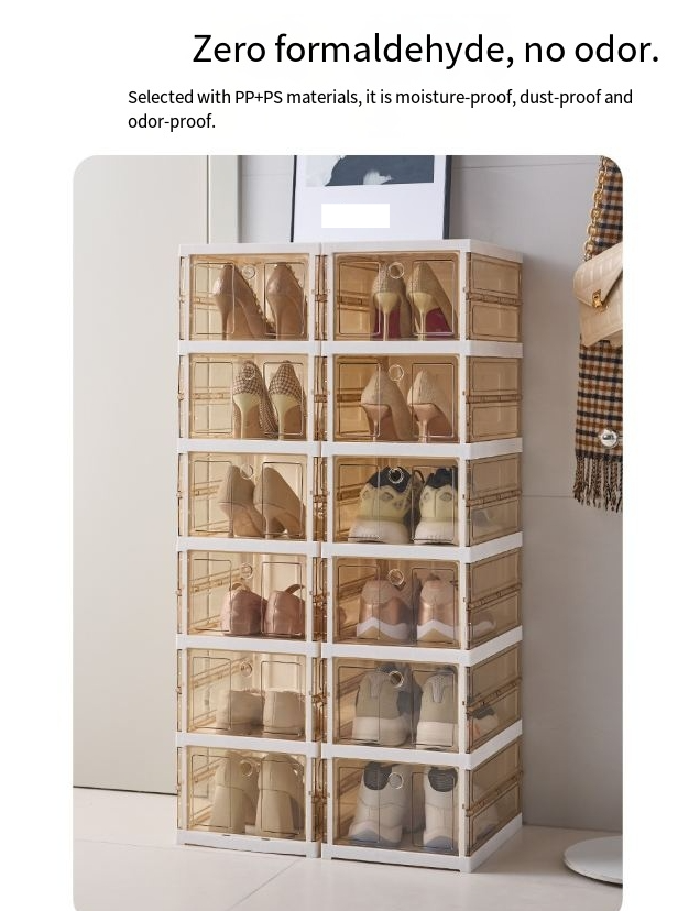 Klappbares Schuhregal, einteiliger Schuhschrank, große Kapazität, staubdicht, zum Herausziehen und Verwenden, einfacher Schuhkarton, Schuhregal für den Eingangskorridor_voghion.com