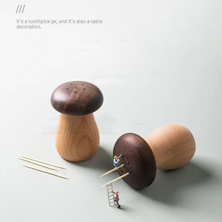 Porta stuzzicadenti creativo in legno - Design a fungo bicolore in noce e faggio (carino e pratico per l'uso in casa, cucina e ristorante)_voghion.com