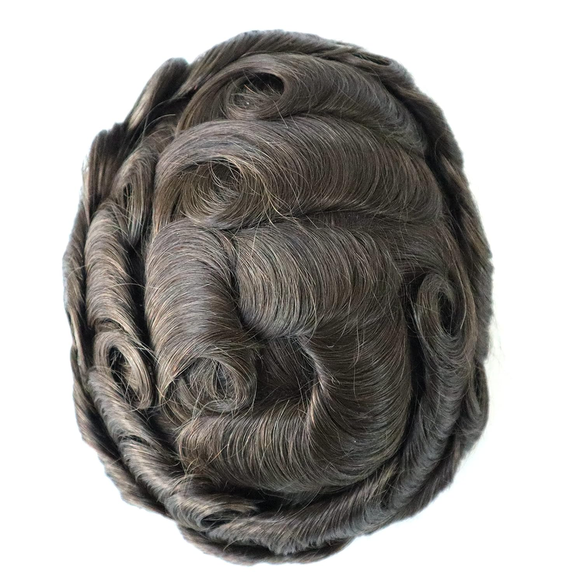 Thin Skin Knotted Toupee For Men 100% Human Hair Replacement System 0.05-0.06mm PU Base Hair Pieces Natural Hairline Real Wigs #4 Medium Brown Color_voghion.com