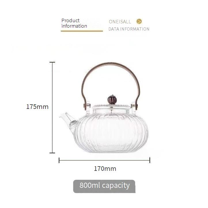 Glass Pumpkin Teapot Thickened High Borosilicate Heat Resistant Teapot Teapot High Value Teapot Striped Flower Teapot_voghion.com