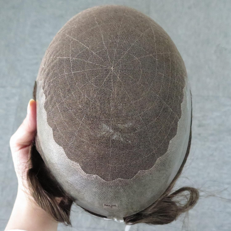 Q6 Toupee For Men 100% Human Hair Pieces I French Lace Front Poly Skin Bleached Hair Replacement System Men Wigs Light Brown Color #6_voghion.com