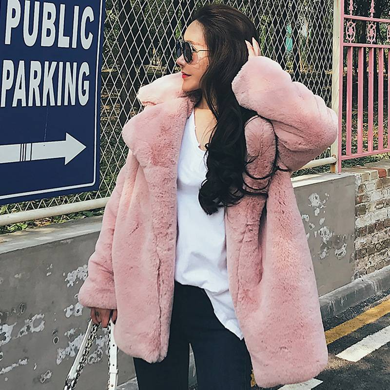 Damenbekleidung Winterplüschmantel für Damen, Rex-Imitation, Winter-Kunstpelzmantel, lang geschnitten, flauschig, Teddyjacke, schmale Passform, elegante, lässige Oberbekleidung_voghion.com
