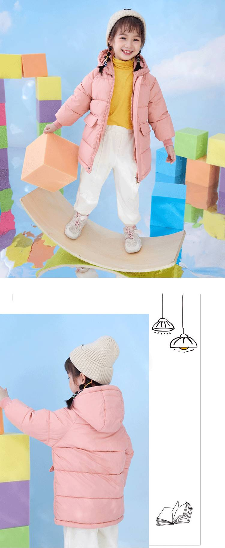 Piumino invernale con cappuccio per bambini - Cappotto lungo in poliestere spesso per ragazzi e ragazze (10 colori, 100-150 cm, lavabile in lavatrice)_voghion.com