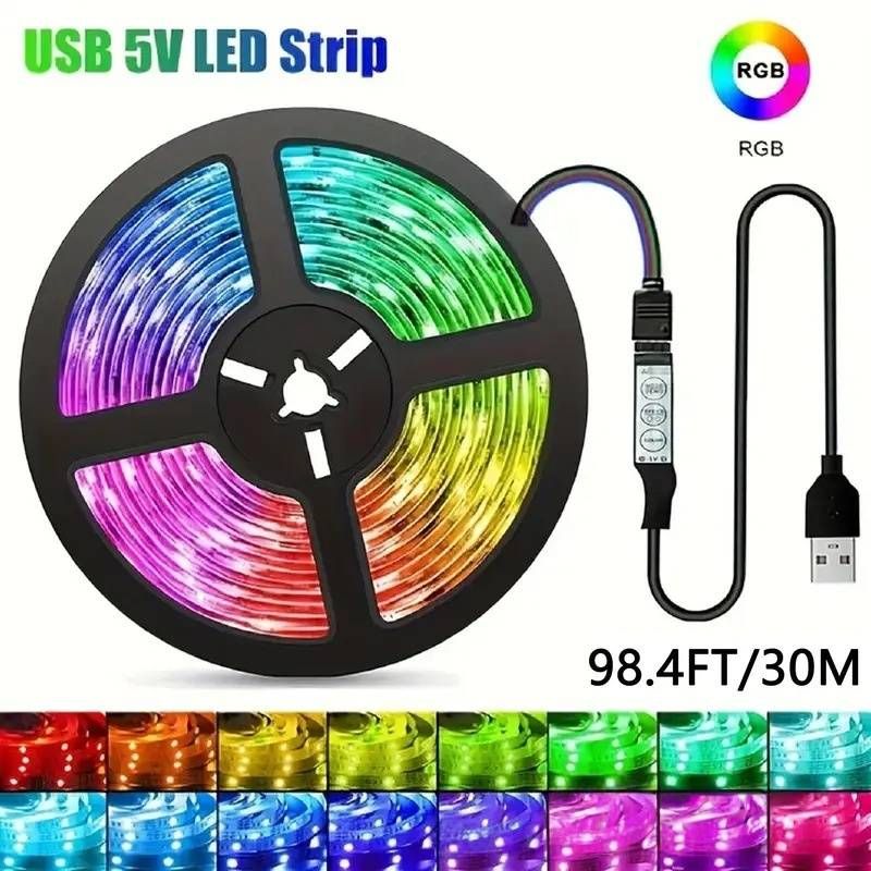 Tira de luces LED RGB de 5 V con control remoto: barra de luz que cambia de color con alimentación USB para dormitorio, fiestas y decoración del hogar._voghion.com