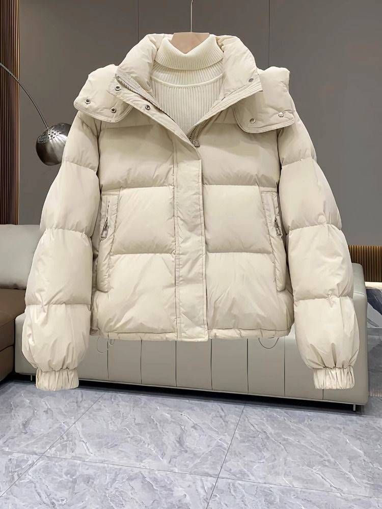 Damesjas van katoen met capuchon in grote maten, winterjas met korte, losse pasvorm, casual bovenkleding voor kleine dames_voghion.com
