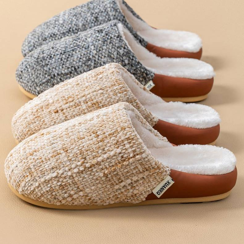 Pantofole di peluche di alta qualità per donne e uomini - Comode pantofole da casa con suola spessa antiscivolo, calda fodera in pile, design unisex per coppie in colori classici_voghion.com