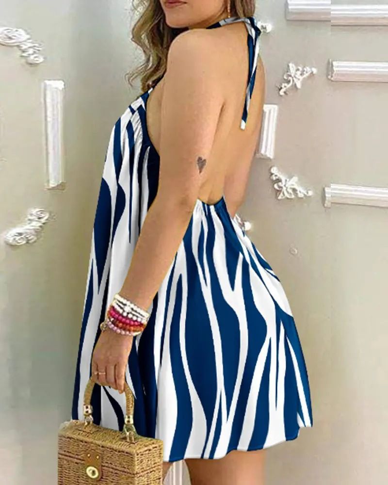 2025 Summer Printed Shoulder Hanging Neck Strap Loose Women's Dress For Women_voghion.com