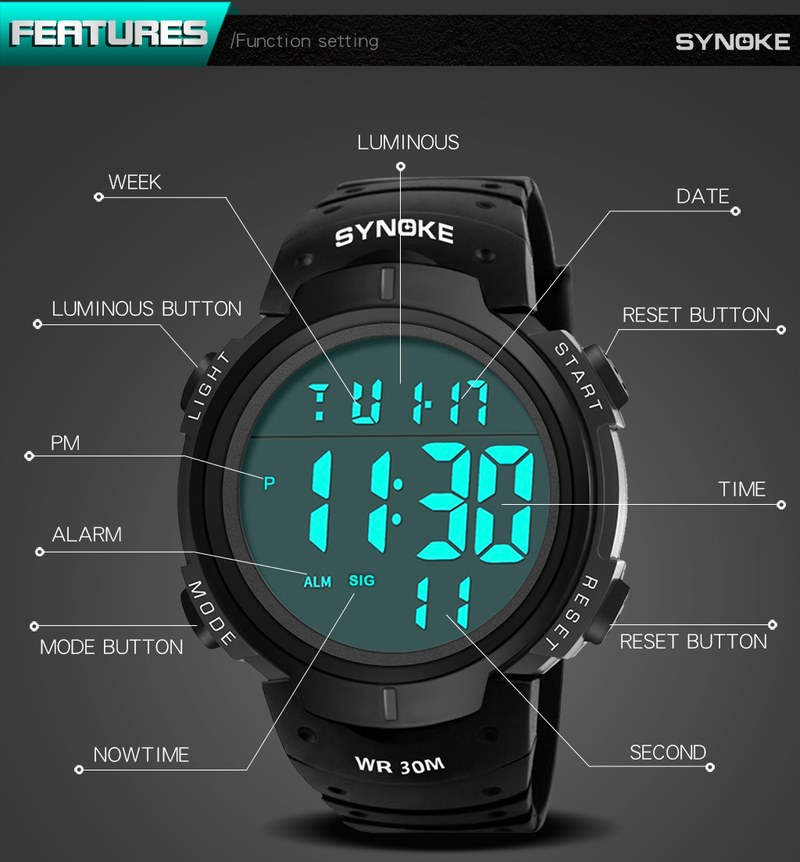 Orologio sportivo digitale da uomo con multifunzione, impermeabile, grande schermo, stile militare, luce notturna, lussuoso schermo elettronico da regalare_voghion.com