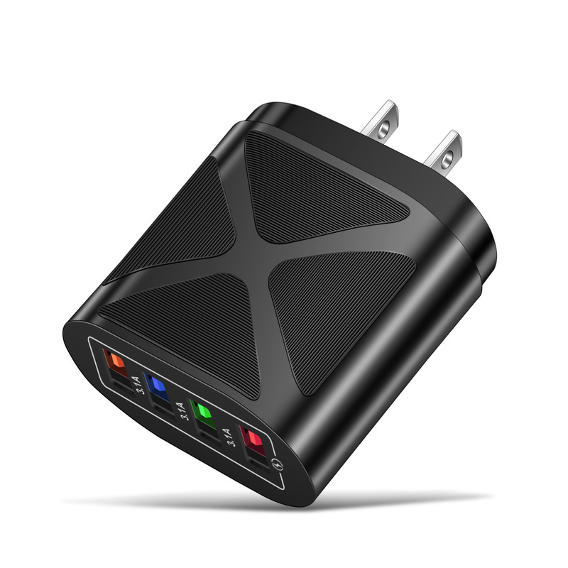 Chargeur de téléphone portable Music Festival Luminous 4USB Tête de charge de voyage 3A Chargeurs standards américains, européens et britanniques_voghion.com