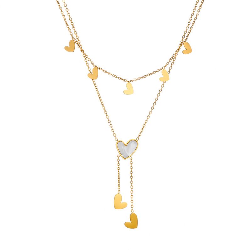 Modisches Titan-Herz-Set, Edelstahl, farbbeständig, herzförmig, Mond-Fußkettchen, Quaste für Damen_voghion.com