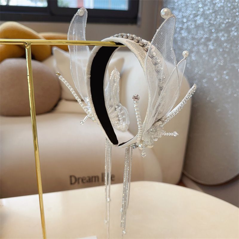 Fascia per capelli francese con ali di farfalla dolce, versione coreana, nuovo prodotto con nappa e forcina di strass, elegante fata_voghion.com