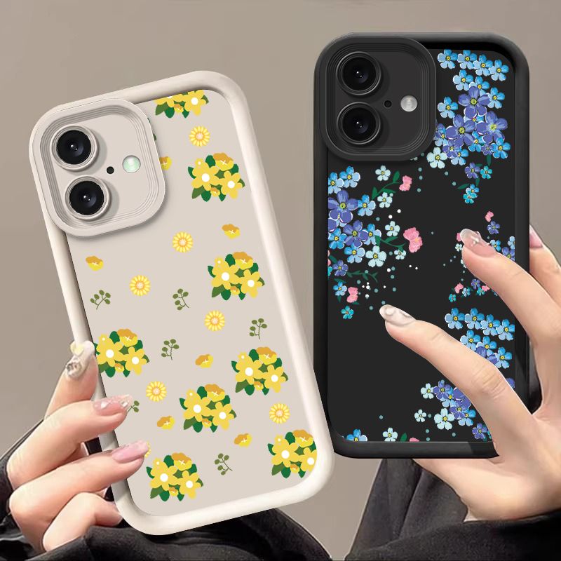 Rustikale kleine Blume für iPhone 16 11 13 14 12 Pro Max 15 Plus SE 2020 X XR XS Max 8 7 Plus Mini Schwarze weiche Silikon-Telefonhülle_voghion.com