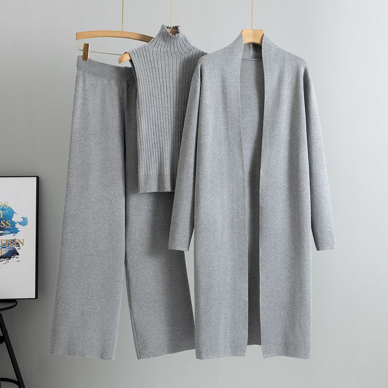 Autunno Inverno Nuovo Stile Lazy Maglia Senza Maniche Maglione Cardigan Pantaloni Set Tre Pezzi_voghion.com