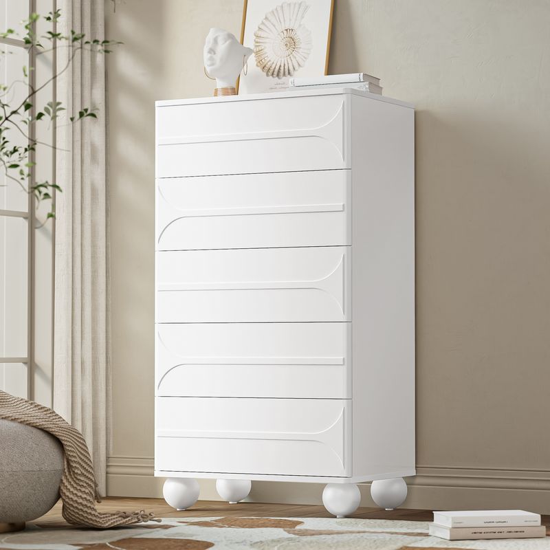 Kommode Weiß Mit 5 Schubladen, Prägedesign, Metallfüßen_voghion.com