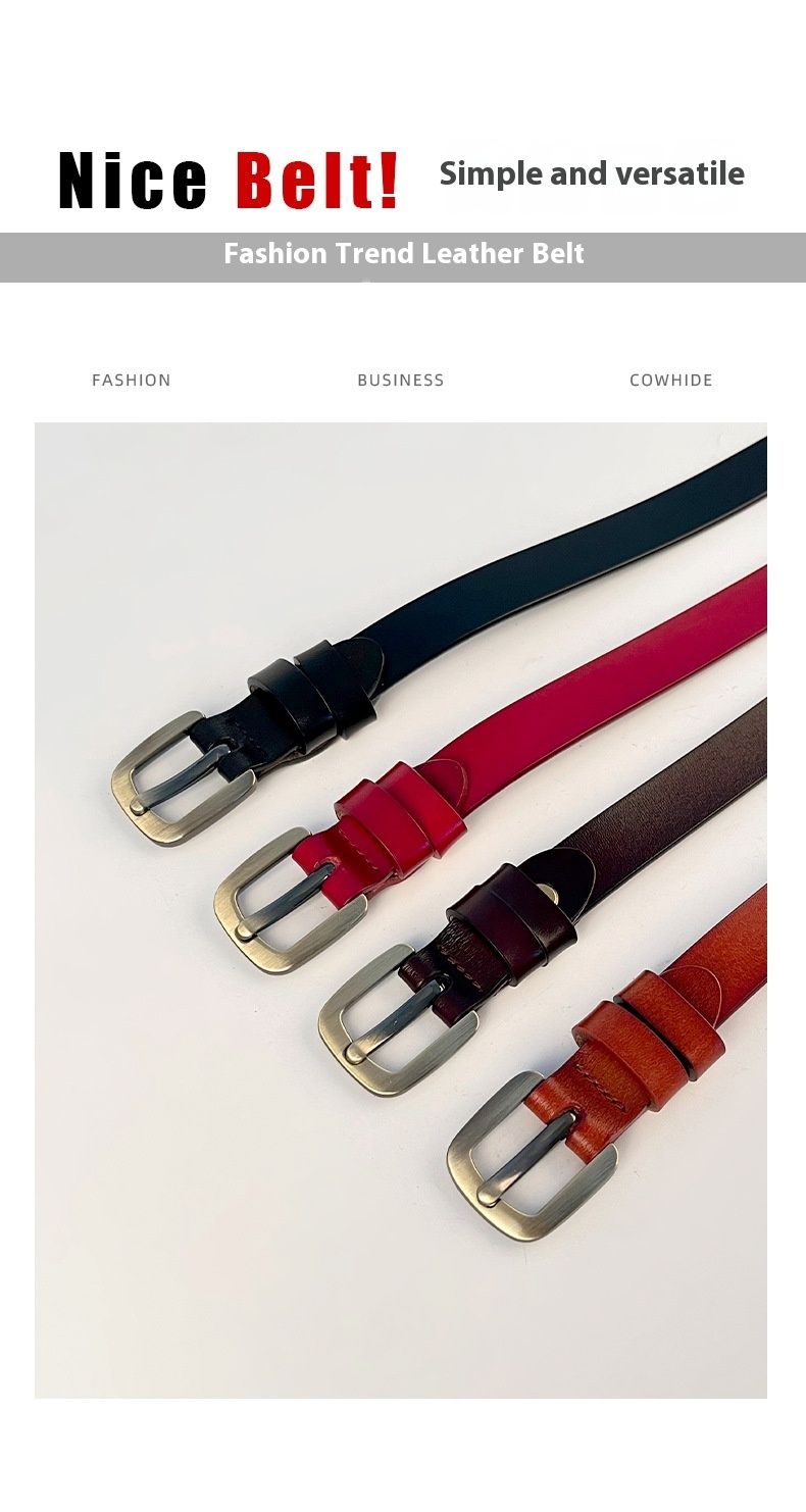 Dujuan Bird Retro Genuine Leather Versatile Cowhide Women's Japanese Square Buckle Belt_voghion.com
