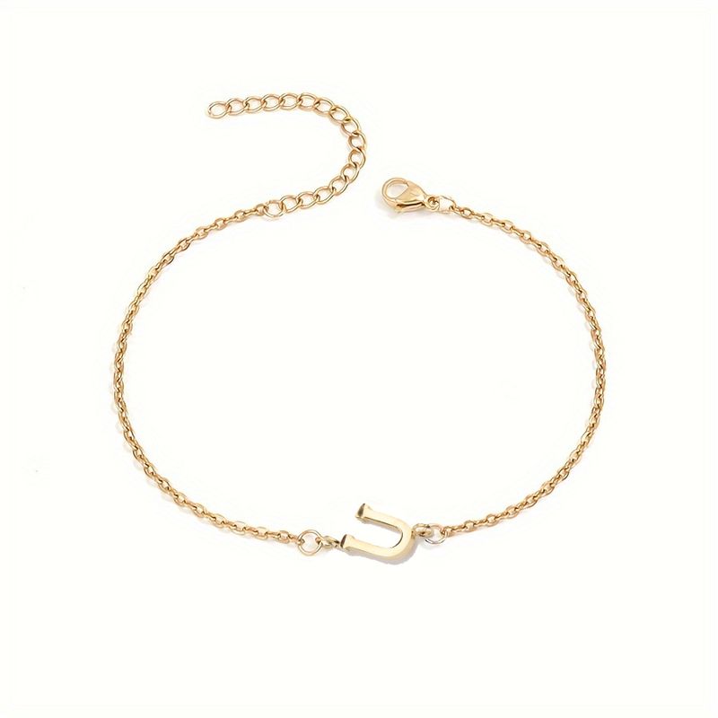 1pc Letter Shape Beads Thin Chain Bracelet, Simple Minimalist Hand Chain Unisex Jewelry Decoration_voghion.com