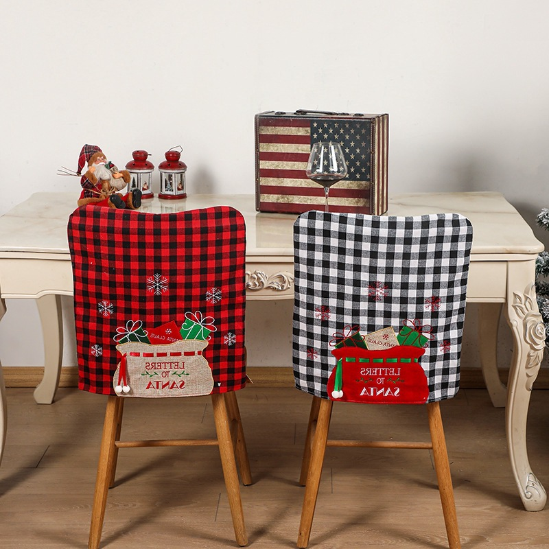 New Christmas chair set, Christmas checkered chair set, Christmas envelope chair set, home dining table decoration_voghion.com
