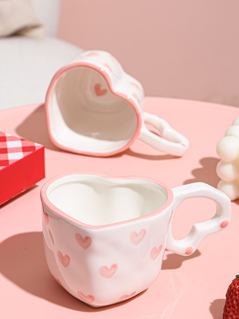 1 tazza disegnata a mano con manico creativo a forma di cuore, tazza per acqua, tazza da caffè in ceramica fatta a mano rosa carina_voghion.com