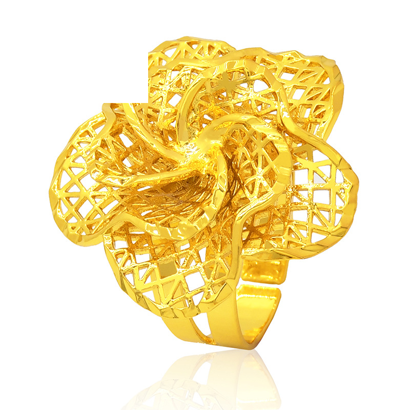 Rings gold-plated Dubai bridal open ring jewelry Nigerian women's flower ring spot wholesale_voghion.com