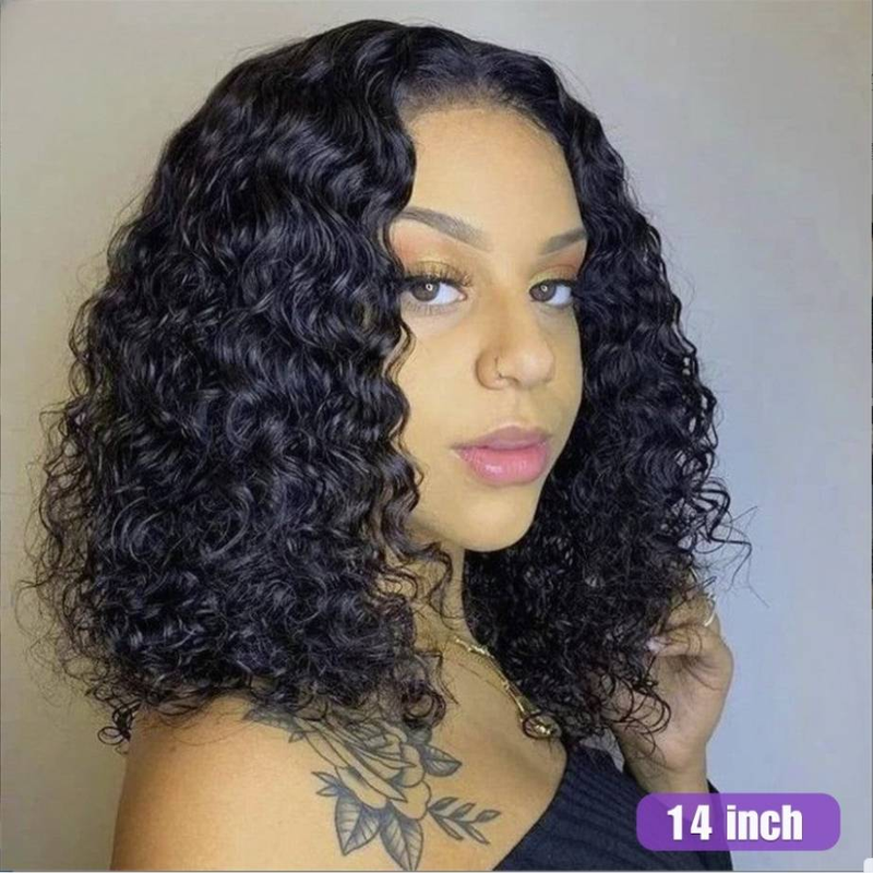 Peluca de cabello humano corto y rizado con ondas profundas y encaje frontal para mujer, peluca de cabello humano peruano prearrancado sin pegamento de 13x4_voghion.com